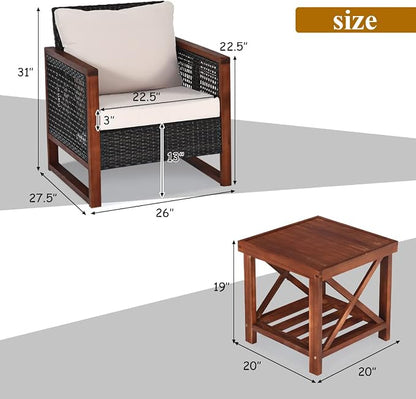 Tangkula 3 Pieces Patio Wicker Furniture Set, Rattan Outdoor Sofa Set - Image 5