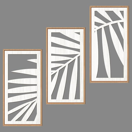 IARTTOP Tropical Palm Tree Leaf Wood Wall Art White Framed 8x16 Inch Set of 3 by IARTTOP