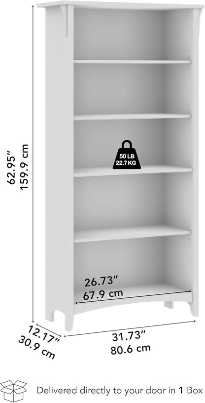 Bush Home Salinas 5 Shelf Bookcase in Reclaimed Pine, Tall Bookshelf, Large - Image 3