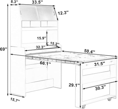Compact Buffet with Hutch and Foldable Dining Table, 2-in-1 Buffet - Image 2