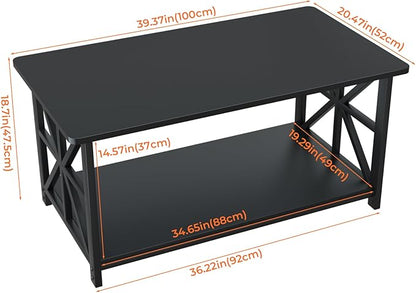 GreenForest Coffee Table with Round Corner, Farmhouse Center Table with 2-Tier - Image 3