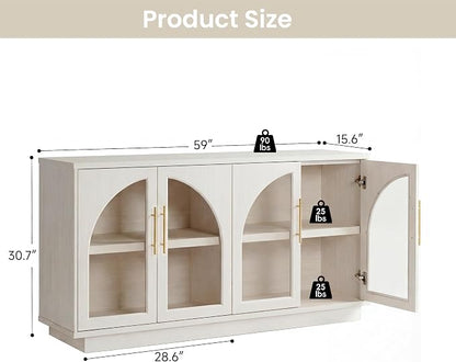 Fatmok 59" Buffet Cabinet with Glass Doors, Modern Arched Sideboard with Large - Image 2