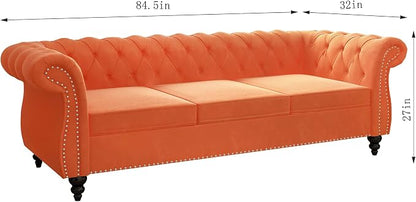 ORRD 2 Piece Living Room Set, Velvet Chesterfield Sofa Loveseat Couch - Image 2