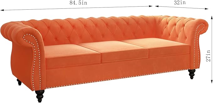 ORRD 2 Piece Living Room Set, Velvet Chesterfield Sofa Couch Chair - Image 7