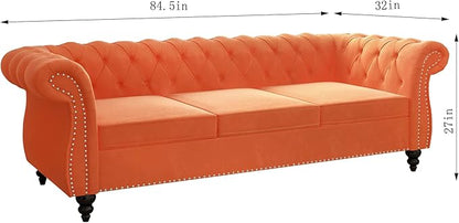 ORRD 2 Piece Living Room Set, Velvet Chesterfield Sofa Couch Chair - Image 7