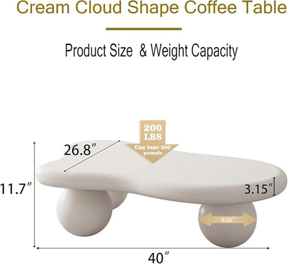 40" Cloud Coffee Table with 3 Ball Legs, Modern Irregular Center Table - Image 2