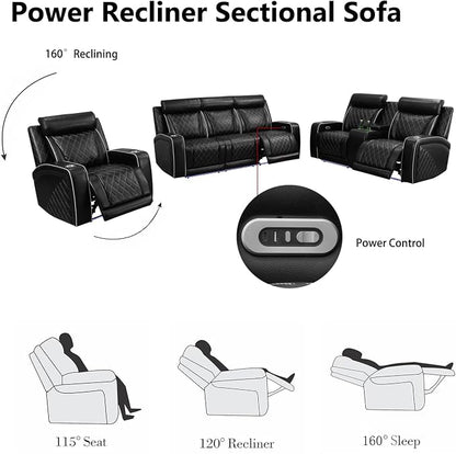 Power Recliner Sofa Set with LED, Breathable Leather Recliner Couch Loveseat - Image 4