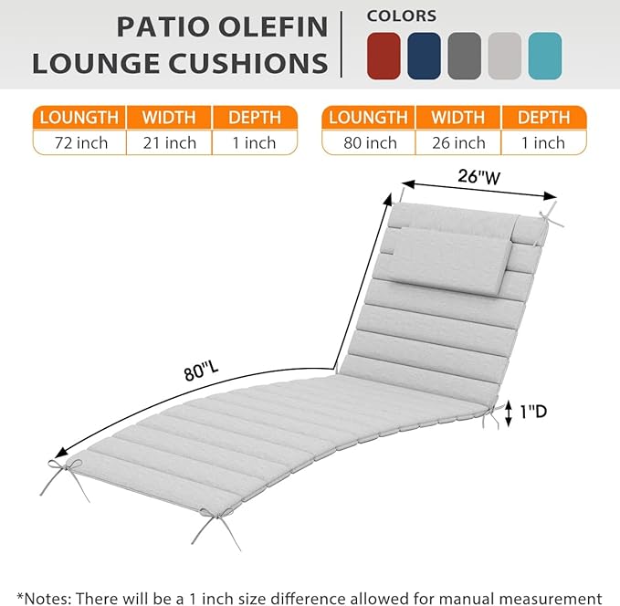 Sundale Outdoor Olefin Quilted Lounge Cushion Set of 4, Patio Foldable Chaise - Image 3