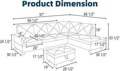 97.5" L Shaped Couch Set, Modular Sectional Couches - Image 2