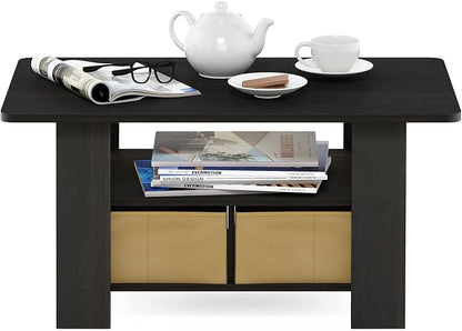 Furinno Coffee Table with Bins, Espresso/Brown - Image 5