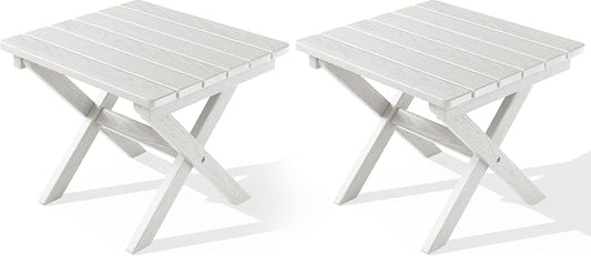 SERWALL Folding Outdoor Side Table Set of 2, Portable Adirondack Side Table by SERWALL