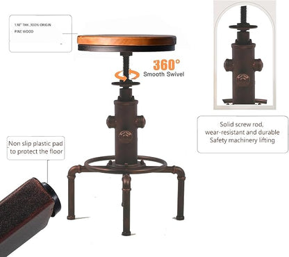 Topower Antique Vintage Industrial Barstool Solid Wood Water Pipe Fire Hydrant - Image 6