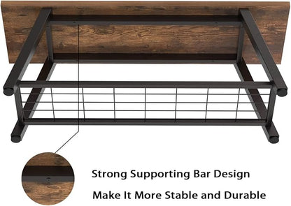 Oastreeful Storage Bench Industrial Rustic Wooden and Metal Entryway Shoe Boots - Image 8