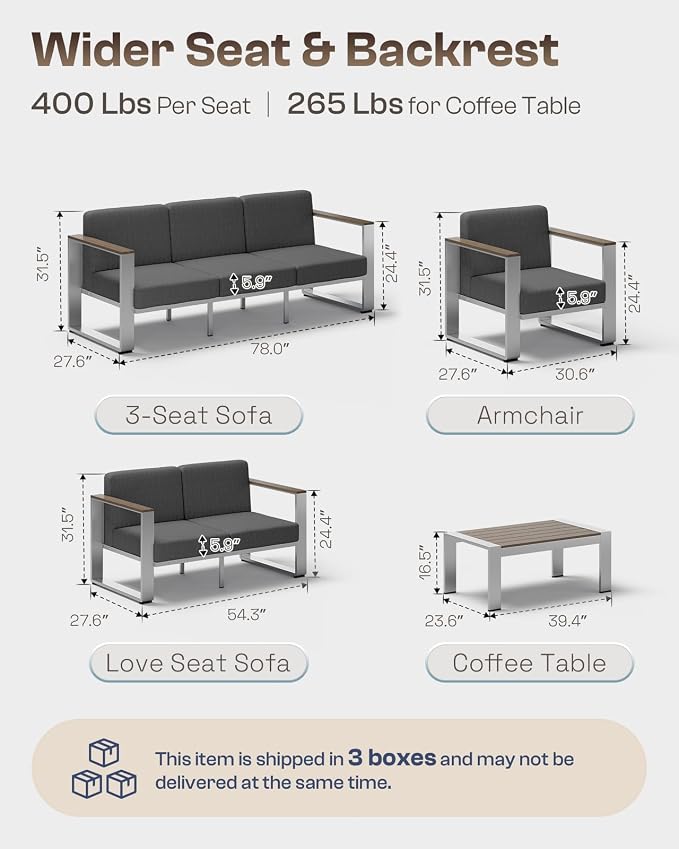 Aluminum Patio Furniture Set, 5 Seats Outdoor Patio Conversation Sets - Image 6