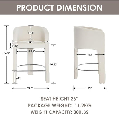 HNY Modern Counter Height Bar Stools Set of 2, 26”H Barrel Counter Stools - Image 2