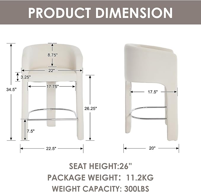 HNY Modern Counter Height Bar Stools Set of 4, 26”H Barrel Counter Stools - Image 2