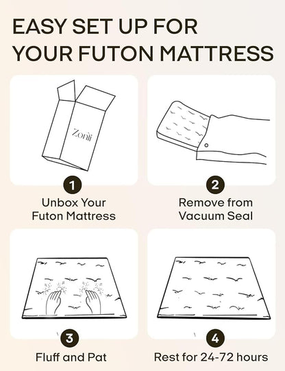 ZonLi Japanese Floor Futon Mattress Full Size 75"x 54", 100% Cotton Cover 4'' - Image 8