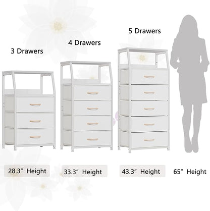 Furnulem White Nightstand with 3 Drawers and 2-Tier Shelf, Small Night Stand - Image 7