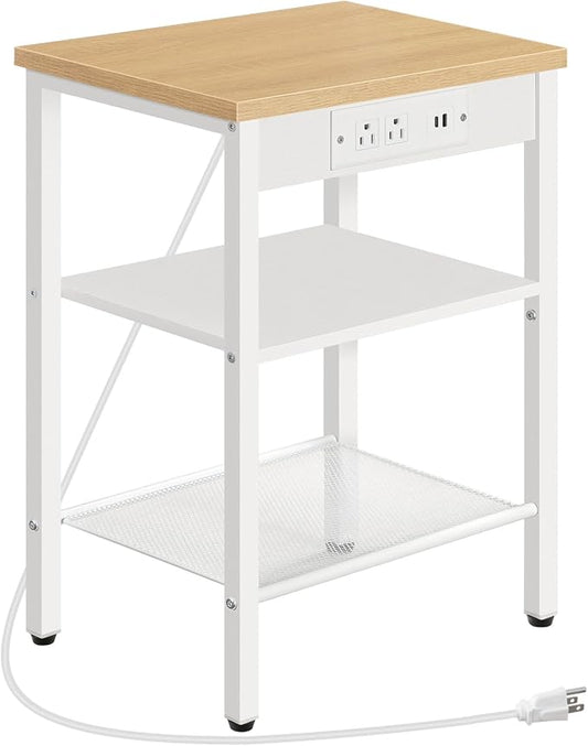 HOOBRO Side Table with Charging Station and USB Port, Small End Table by HOOBRO
