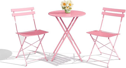 3-Piece Folding Bistro Set Outdoor Patio Furniture, Space-Saving Foldable by GarveeTech