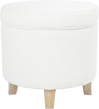 HomePop Round Transitional Faux Sheepskin Fabric Storage Ottoman|Homepop Home - Image 7