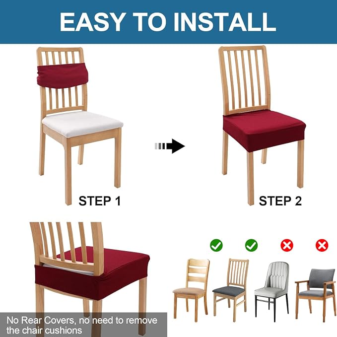 Smiry Waterproof Seat Covers for Dining Room Chairs Set of 6, Stretch Jacquard - Image 5