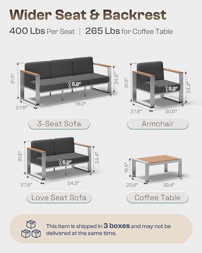 Aluminum Outdoor Furniture Set, 4 Seats Outdoor Patio Conversation Sets - Image 6