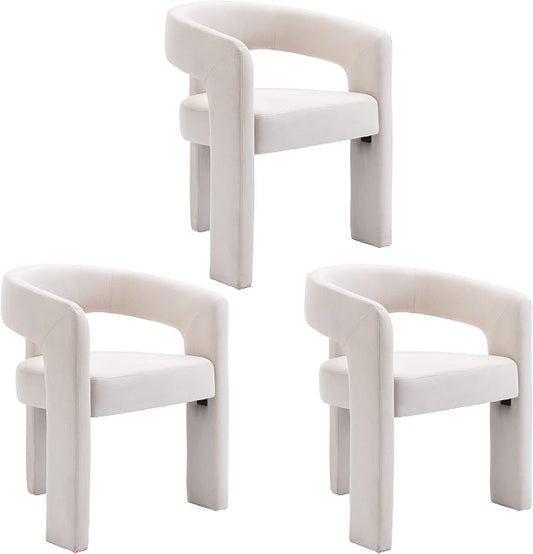BESTANO Set of 3 Modern Linen Fabric Upholstered Dining Chairs by BESTANO