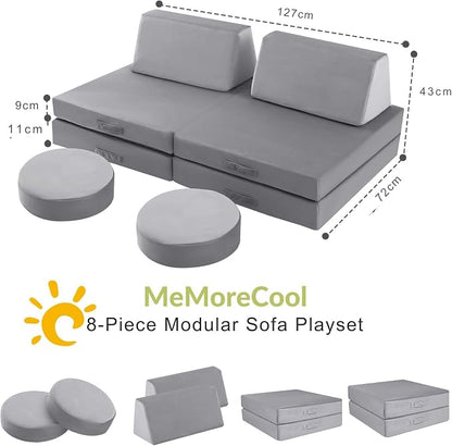 MeMoreCool Play Couch for Kids, 8-Piece Modular Foam Couch Set, Kids Play Couch - Image 3