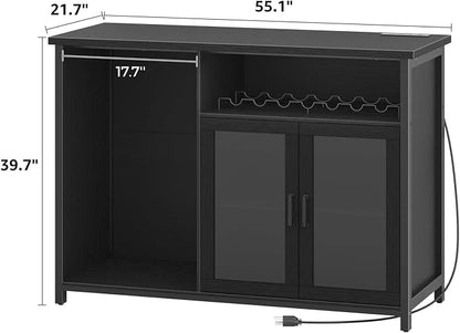 Wine Bar Cabinet with Mini Fridge Space, Sideboard Buffet Table - Image 2