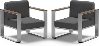2 Pieces Outdoor Aluminum Armchair, Modern Patio Patio Furniture by ComfCove