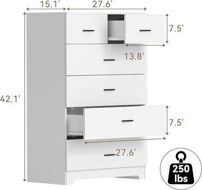 FJTJBSI Dresser with Power Outlets Wooden 6 Drawer Dresser with Large Organizer - Image 3