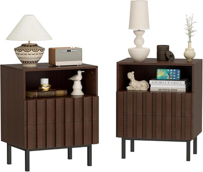 UEV Mid Century Modern Fluted Nightstand Set of 2, 2 Drawers End Table by YourHomeExcellentVendor