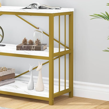 LVB White 3 Tier Console Table, Modern Faux Marble Gold Sofa Entryway Table - Image 5