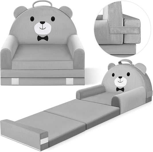 Kids Sofa Bed with Removable Washable Cover & Magic-Tape Backrest – Foldable by laapee