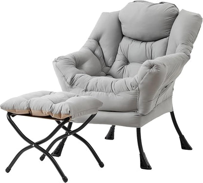 Tiita Lazy Chair with Ottoman, Light Grey Modern Large Accent Chair, Comfy by TiitaHome