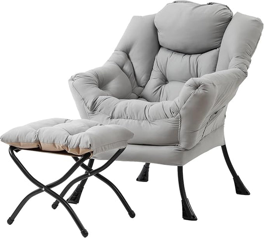 Tiita Lazy Chair with Ottoman, Light Grey Modern Large Accent Chair, Comfy by TiitaHome