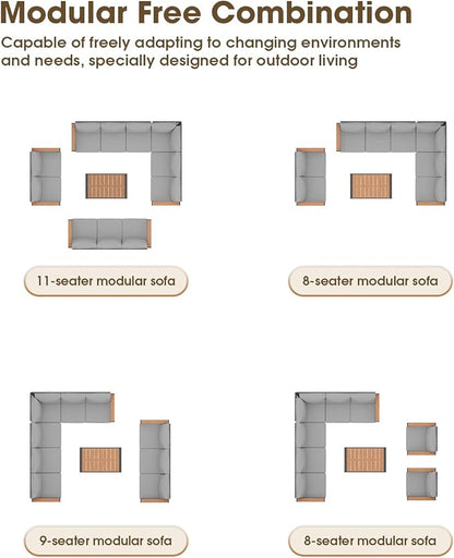 Outdoor Aluminum Patio Furniture Set 11 Seats, Patio Sectional Corner Couch Set - Image 6