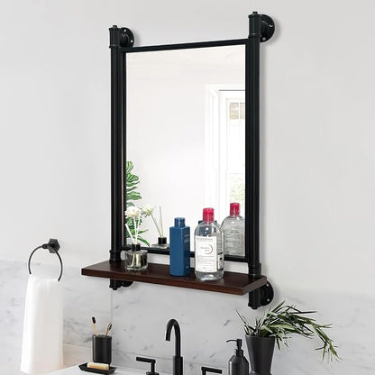 Industrial Pipe Mirror Wood Shelves, Bedroom Mirror - Image 3