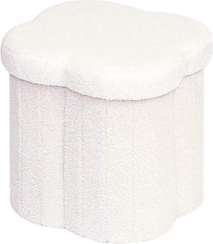 Boucle Storage Ottoman Cube, 13.8" Flower-Shaped Footstool by Unknown