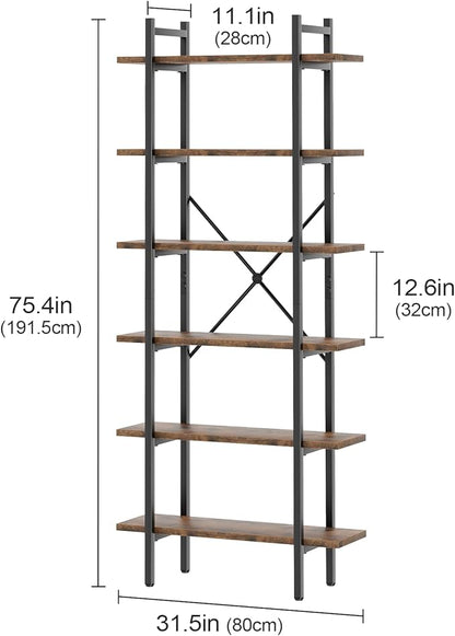 6 Tiers Bookshelf Organizer Industrial Shelf, Modern Open Display Storage - Image 2