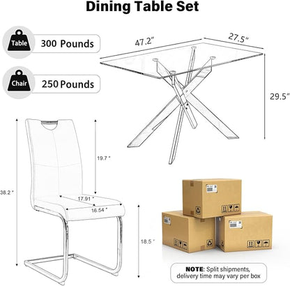 7-Piece Dining Table Set for 6, Modern Rectangular Glass Table - Image 2