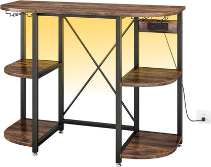 Mini Fridge Cabinet Stand with Power Outlet and Led Light, Coffee Bar Cabinet by METYERRY