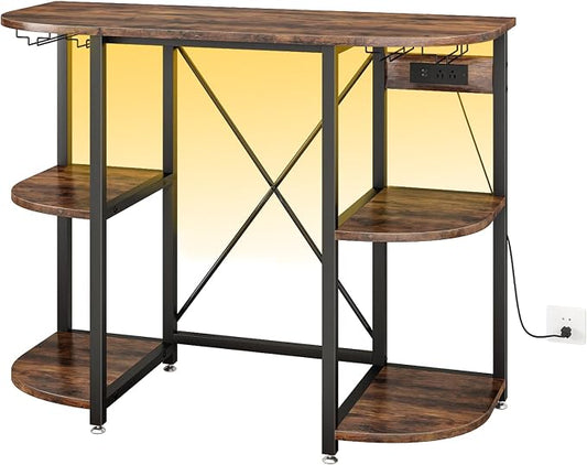 Mini Fridge Cabinet Stand with Power Outlet and Led Light, Coffee Bar Cabinet by METYERRY