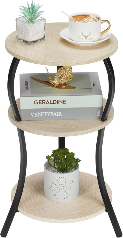 Vintage Small Round Side Table, 3-Tier Slim Waist Circular End Table by YEAKOO