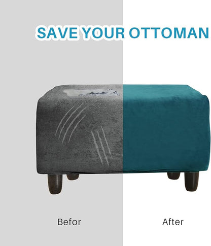Ottoman Cover, Stretch Rectangle Velvet Ottoman Slipcovers of Foot Stool - Image 5