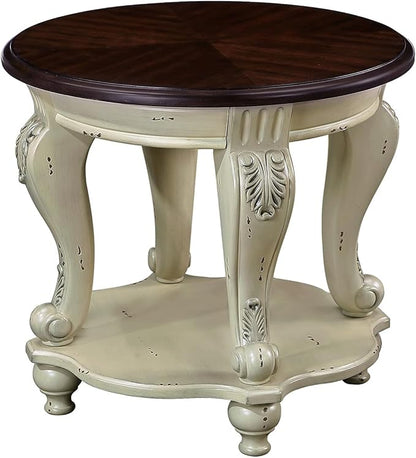 Round End Table for Living Room, Solid Wood Sofa Side Table by FGXJY