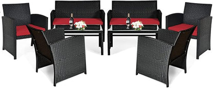 Tangkula Patio Wicker Conversation Furniture Set, Patiojoy Sofa & Table Set w/4 by TANGKULA