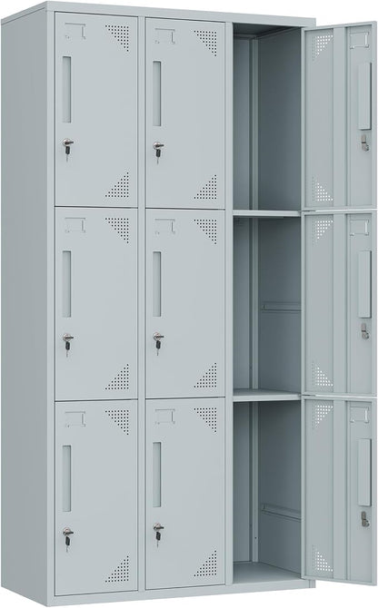 Metal Locker with 9 Doors Employees Locker, Metal Storage Locker with Hooks by Anxxsu