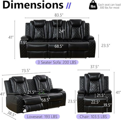 Power Recliner Sofa Set, Breathing Leather Reclining Sofa Set, Recliner Couch - Image 2